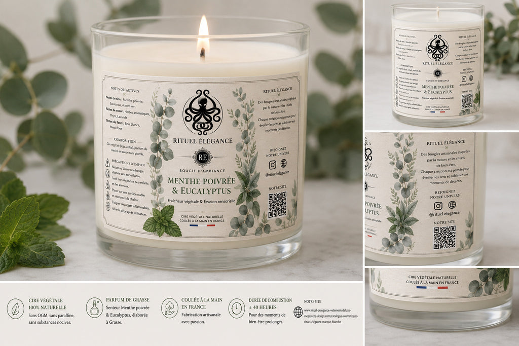 Bougie d’ambiance – Rituel élégance Menthe poivrée & Eucalyptus 100%bio lot de 20