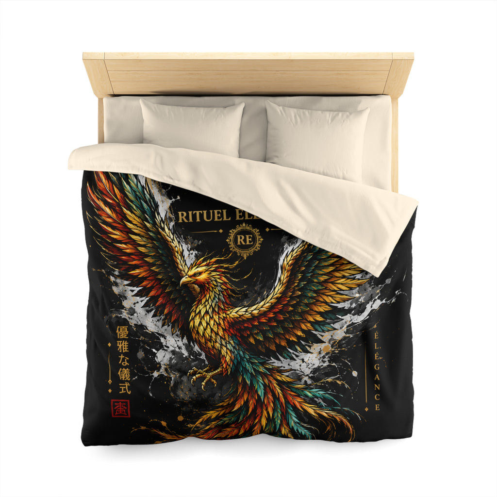 Phoenix Duvet Cover — Ritual Élegance Gold & Flame Microfiber Bedding