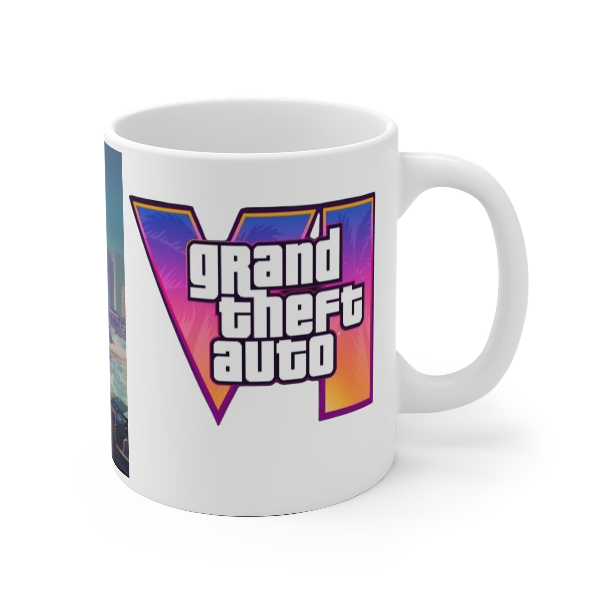 Grand Theft Auto 6 Logo Ceramic Mug — Retro Neon Gaming Coffee Cup
