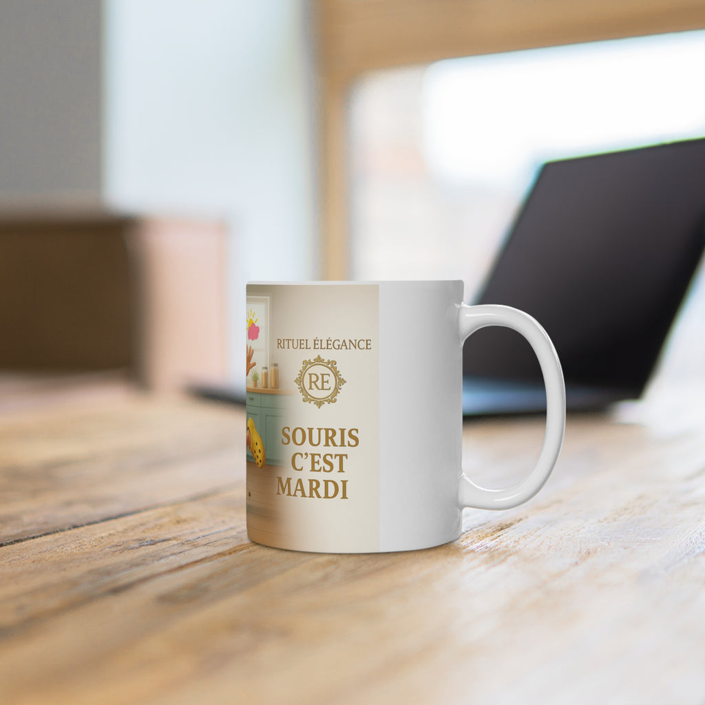 Ceramic Mug — Funny French Grandma 'Souris C'est Mardi' Coffee Mug