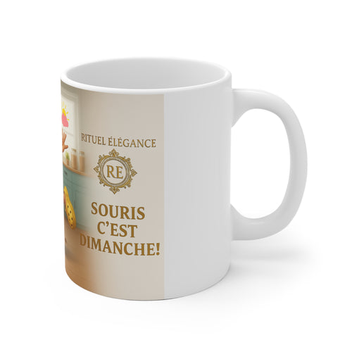 Ceramic Mug - "Souris c'est Dimanche!" Funny Grandma Coffee Cup