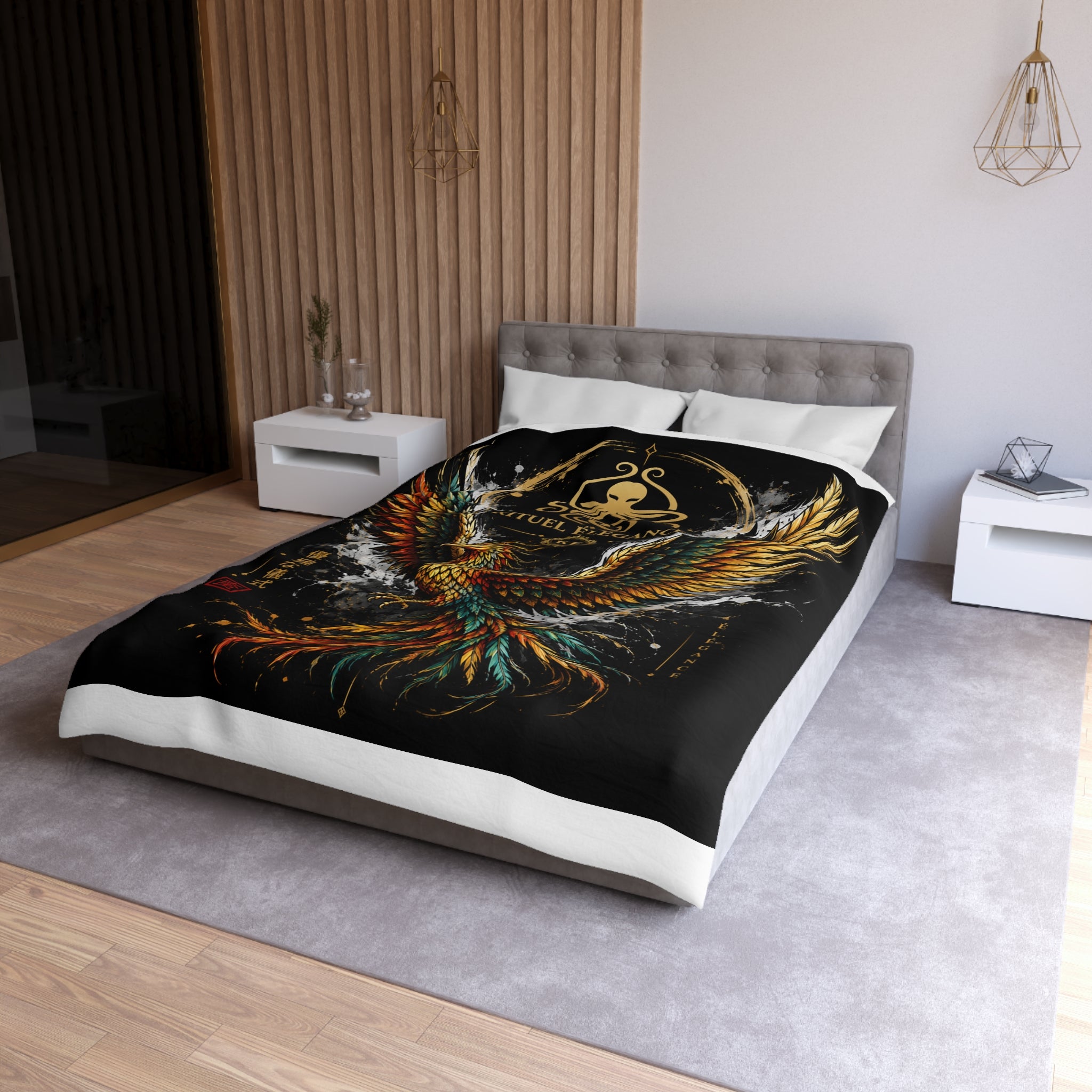 Phoenix Duvet Cover — Ritual Élegance Gold & Flame Microfiber Bedding