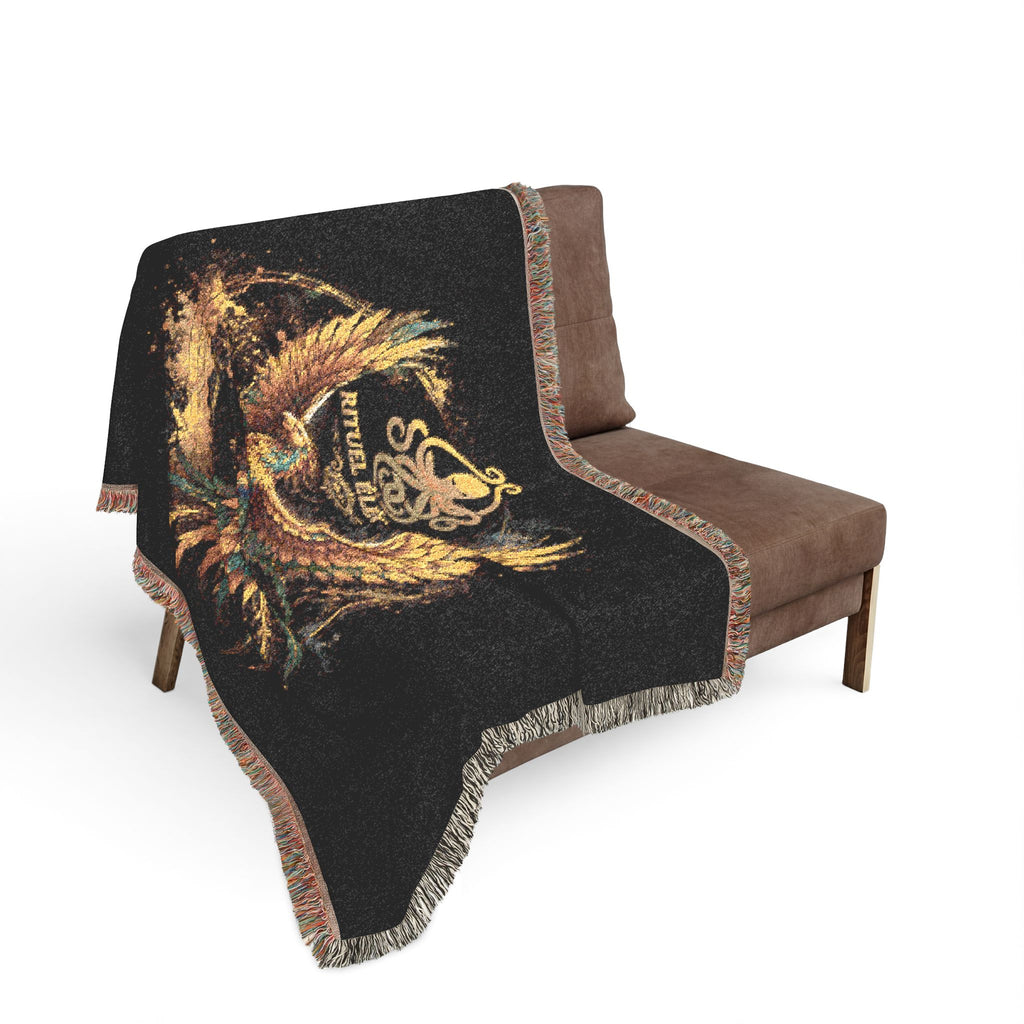 Phoenix Emblem Rituel élégance Woven Blanket — Vintage Gold & Jewel-Tone Tribal Throw