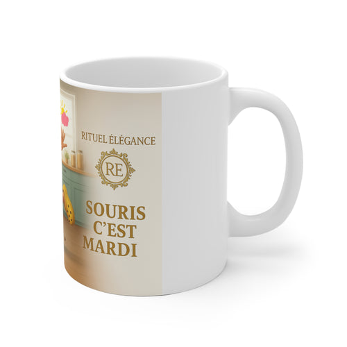 Ceramic Mug — Funny French Grandma 'Souris C'est Mardi' Coffee Mug