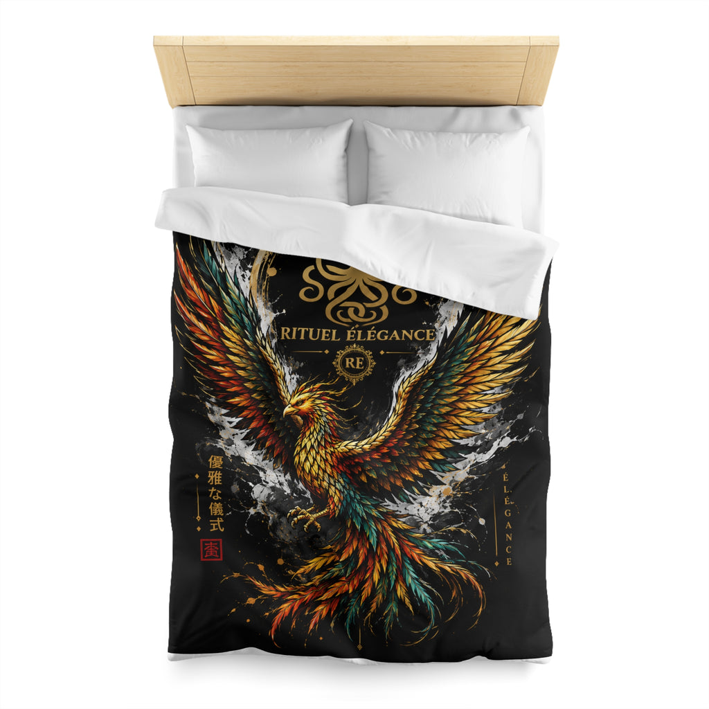 Phoenix Duvet Cover — Ritual Élegance Gold & Flame Microfiber Bedding