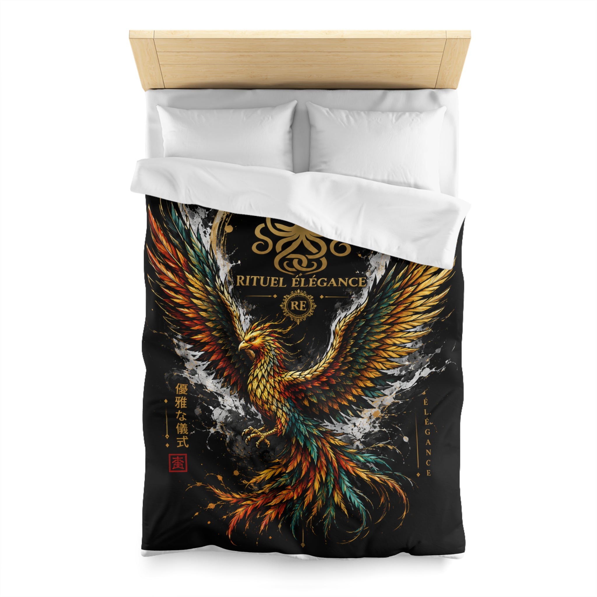 Phoenix Duvet Cover — Ritual Élegance Gold & Flame Microfiber Bedding