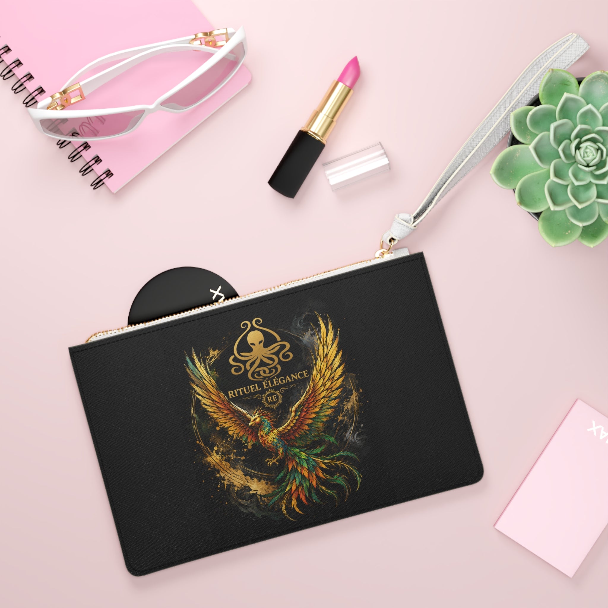 Phoenix Clutch Bag — Rituel Elegance Gold Emblem Wristlet