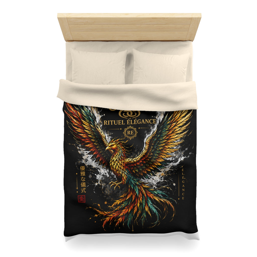 Phoenix Duvet Cover — Ritual Élegance Gold & Flame Microfiber Bedding