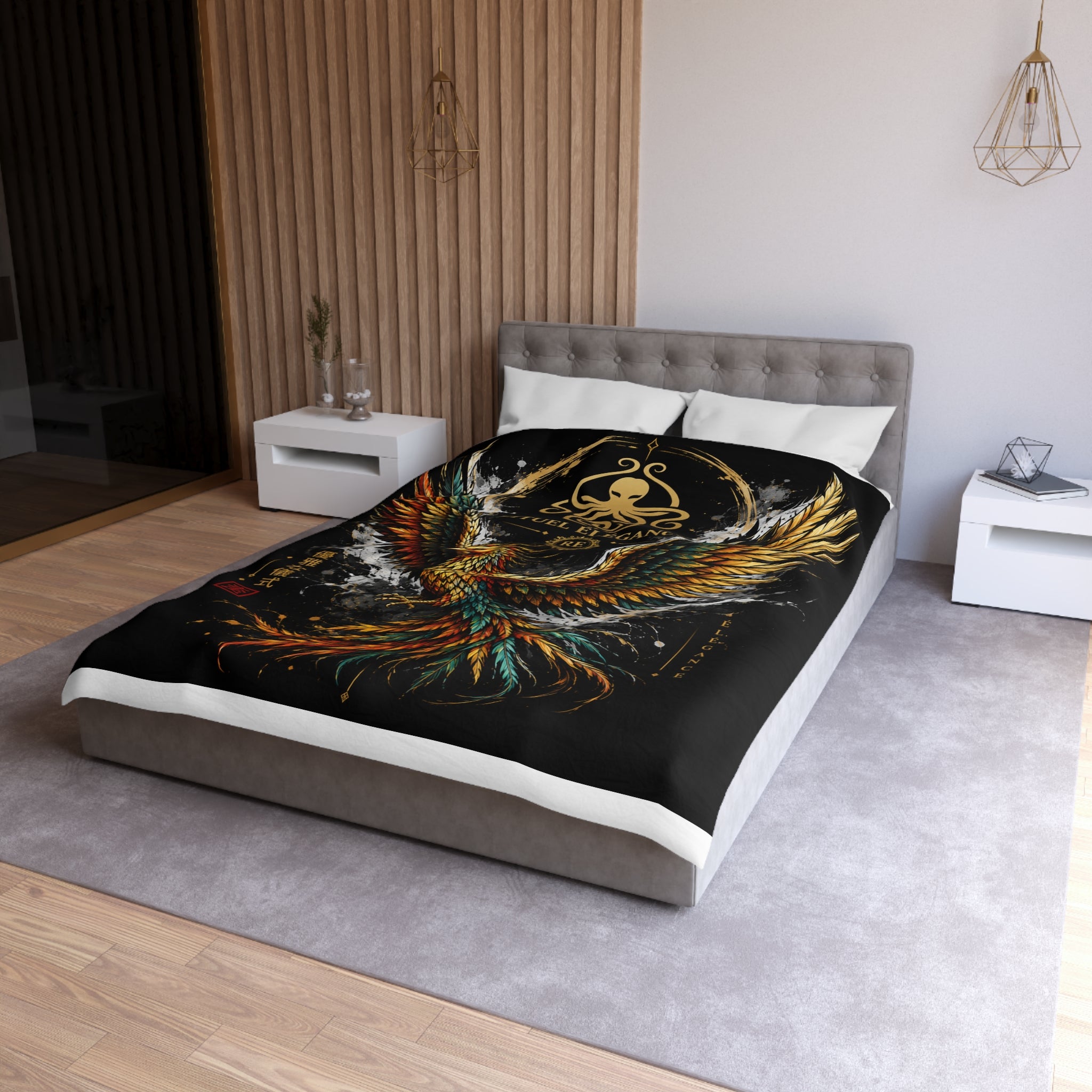 Phoenix Duvet Cover — Ritual Élegance Gold & Flame Microfiber Bedding