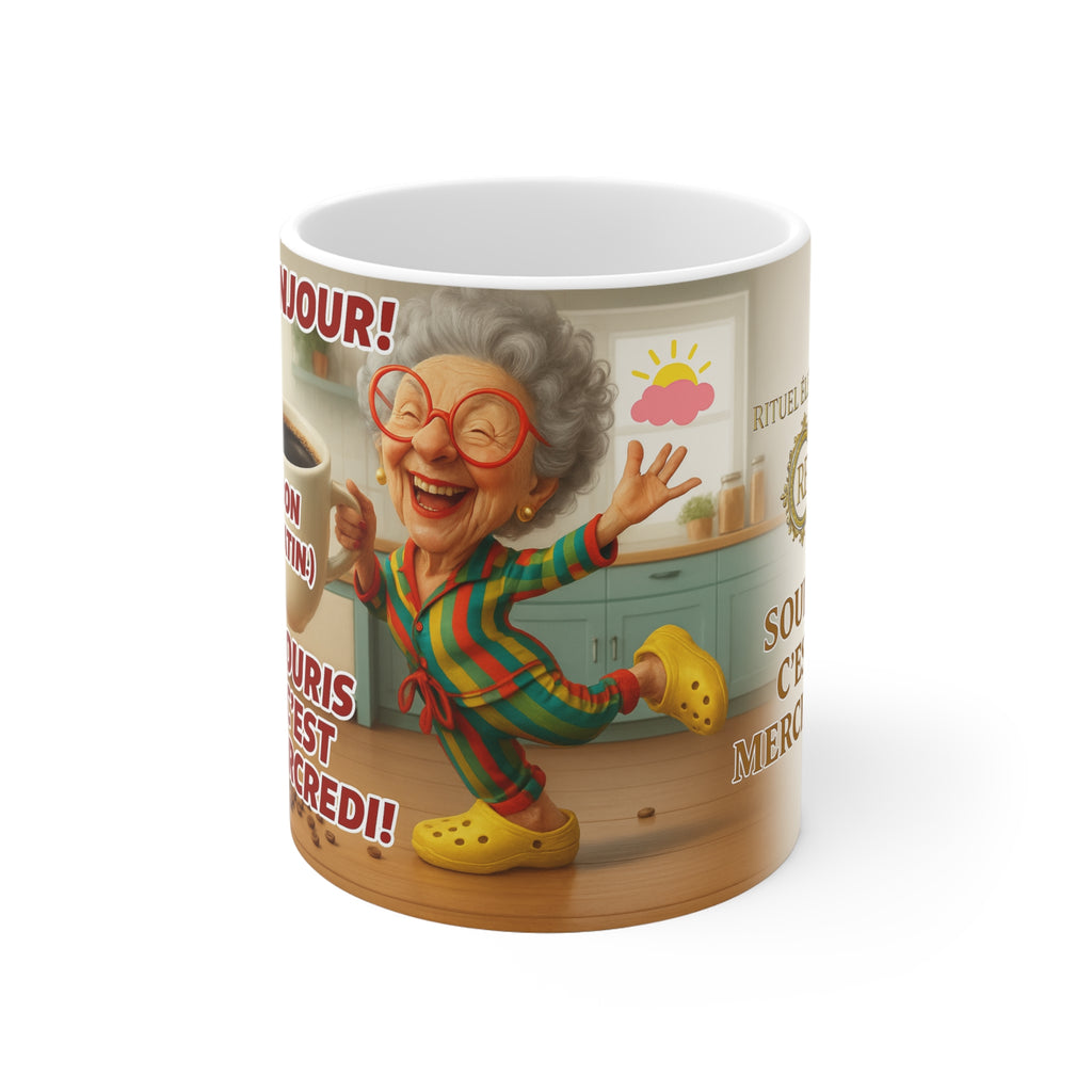 Funny French Ceramic Mug – “Souris C’est Mercredi” Coffee Cup