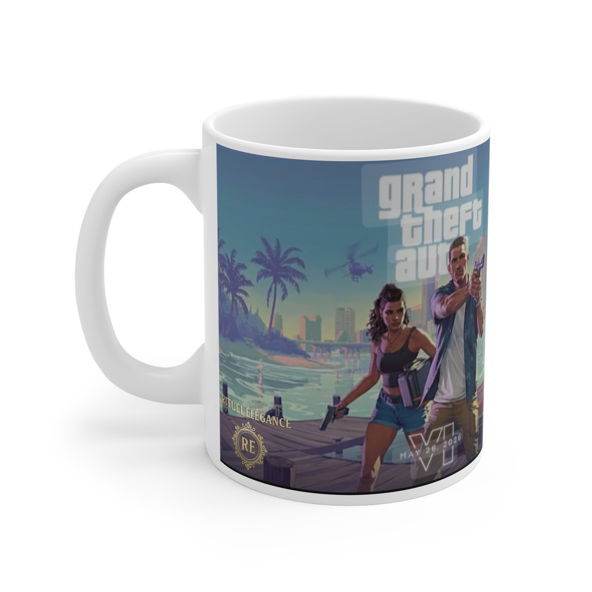 Grand Theft Auto 6 Logo Ceramic Mug — Retro Neon Gaming Coffee Cup