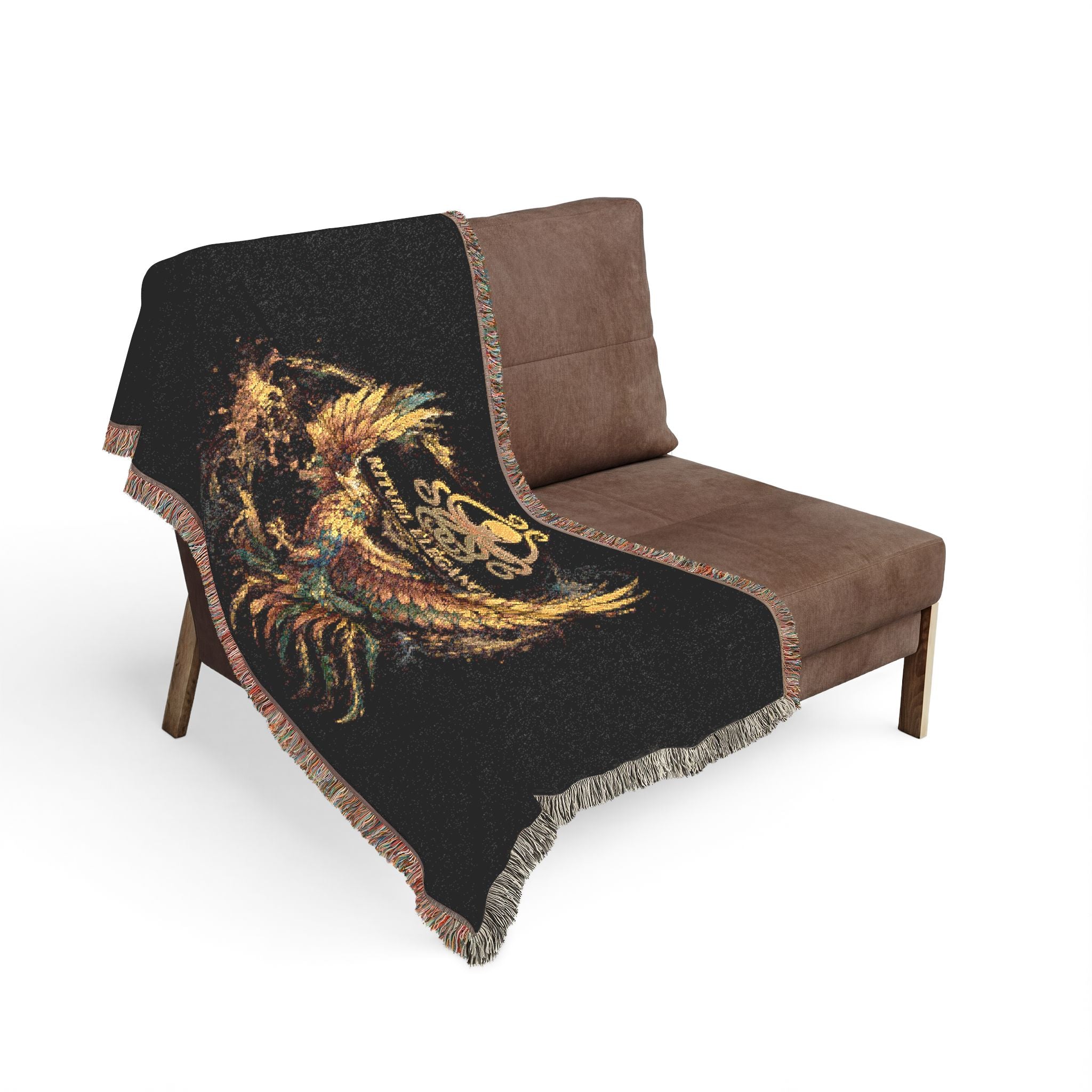 Phoenix Emblem Rituel élégance Woven Blanket — Vintage Gold & Jewel-Tone Tribal Throw