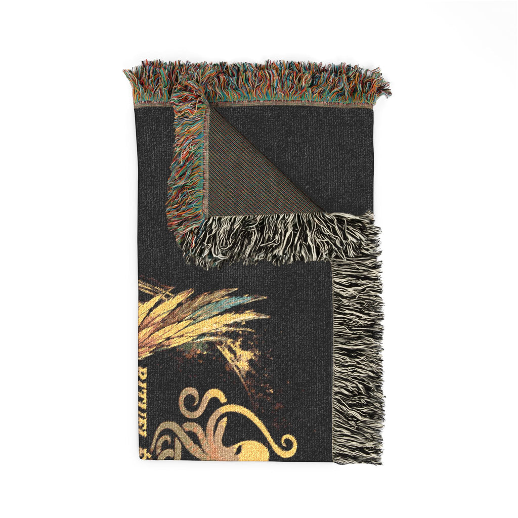 Phoenix Emblem Rituel élégance Woven Blanket — Vintage Gold & Jewel-Tone Tribal Throw
