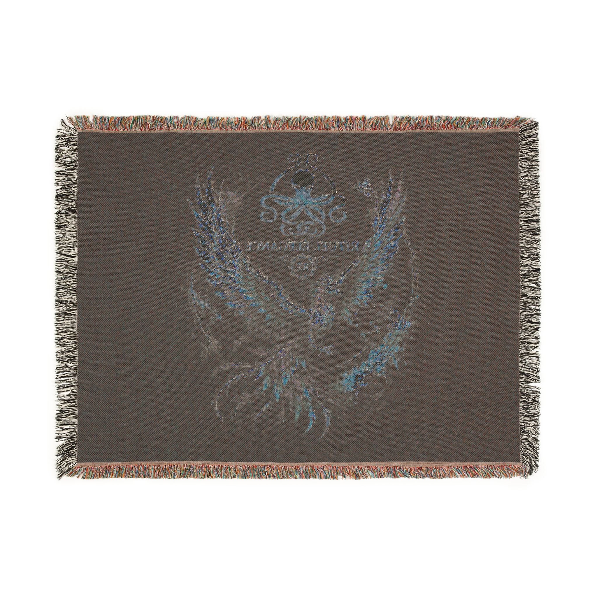 Phoenix Emblem Rituel élégance Woven Blanket — Vintage Gold & Jewel-Tone Tribal Throw