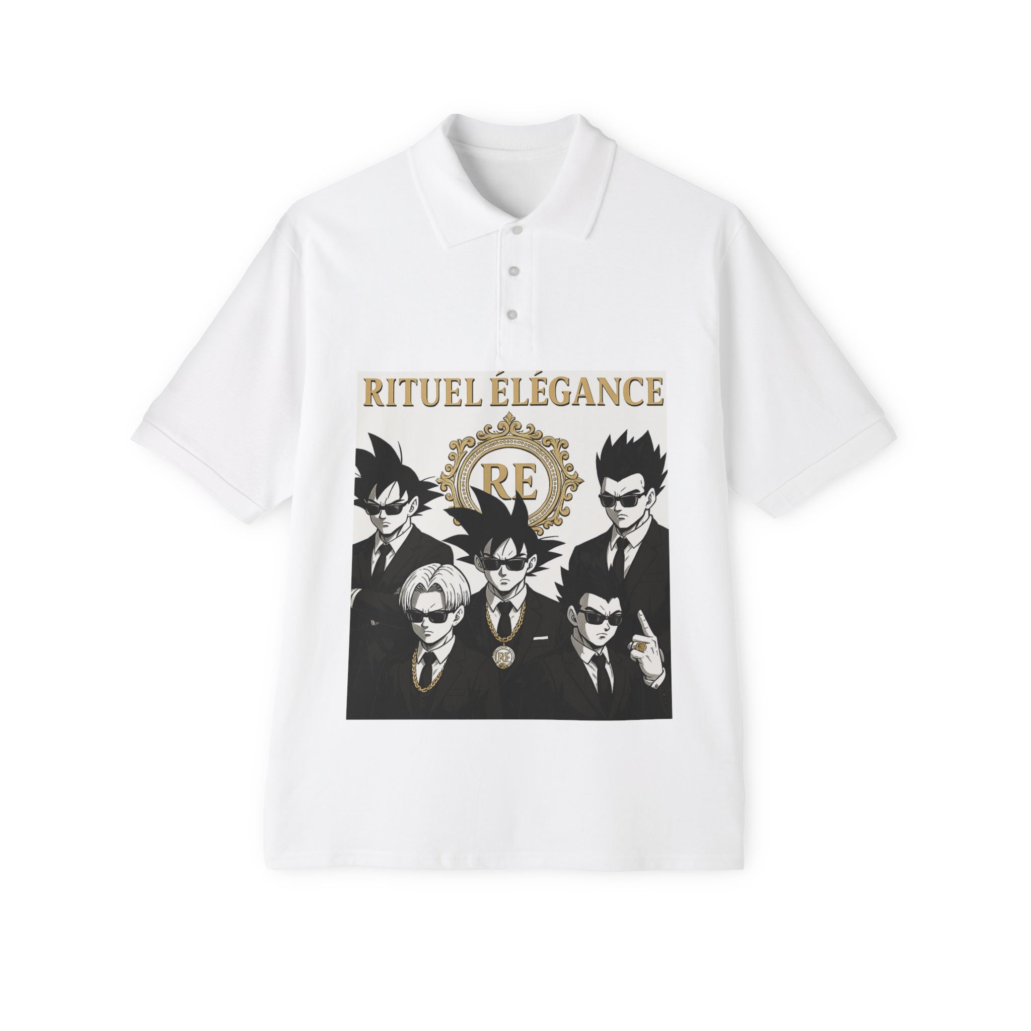 Stylish Graphic Polo Shirt - Rituel Élégance,  for Manga Fans,