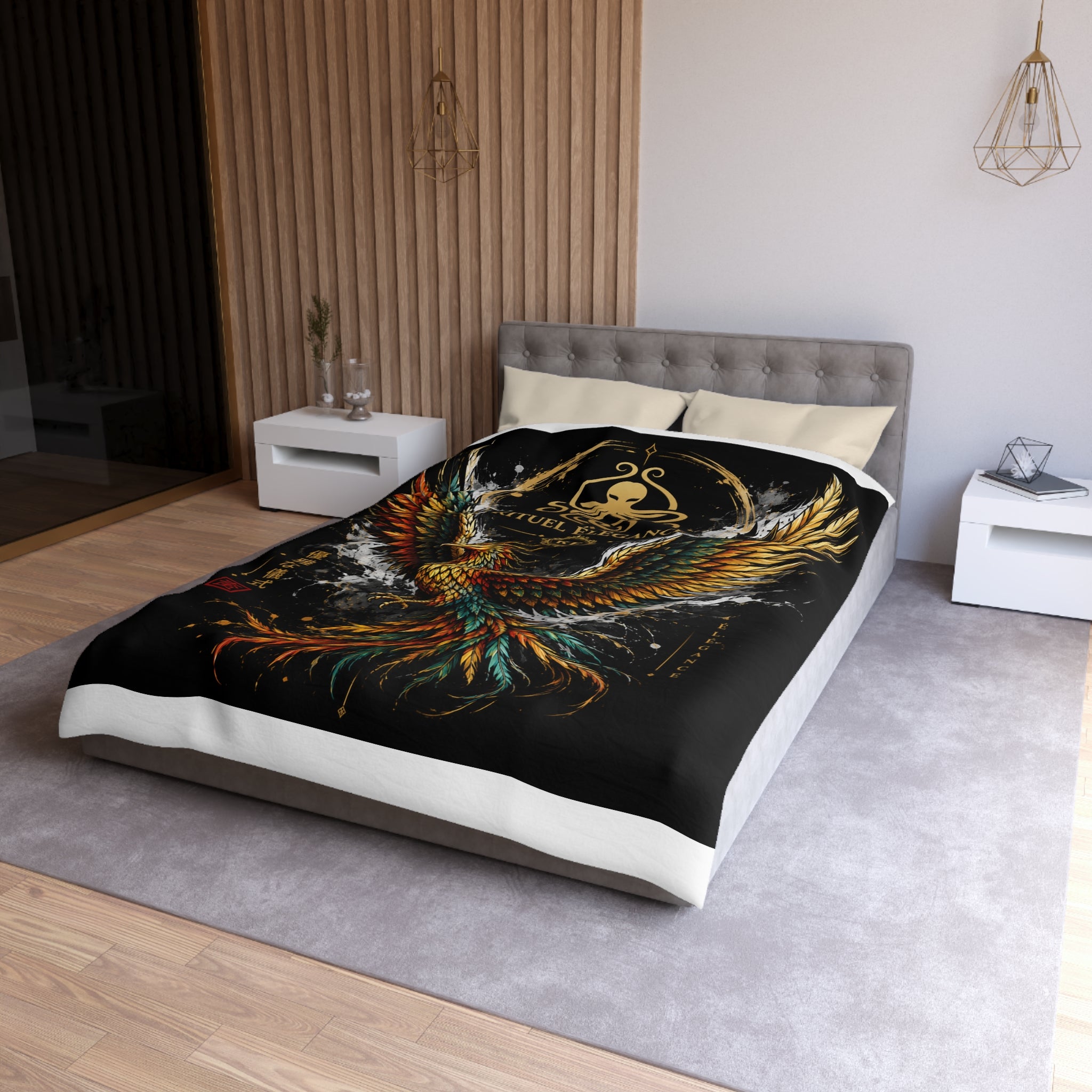 Phoenix Duvet Cover — Ritual Élegance Gold & Flame Microfiber Bedding