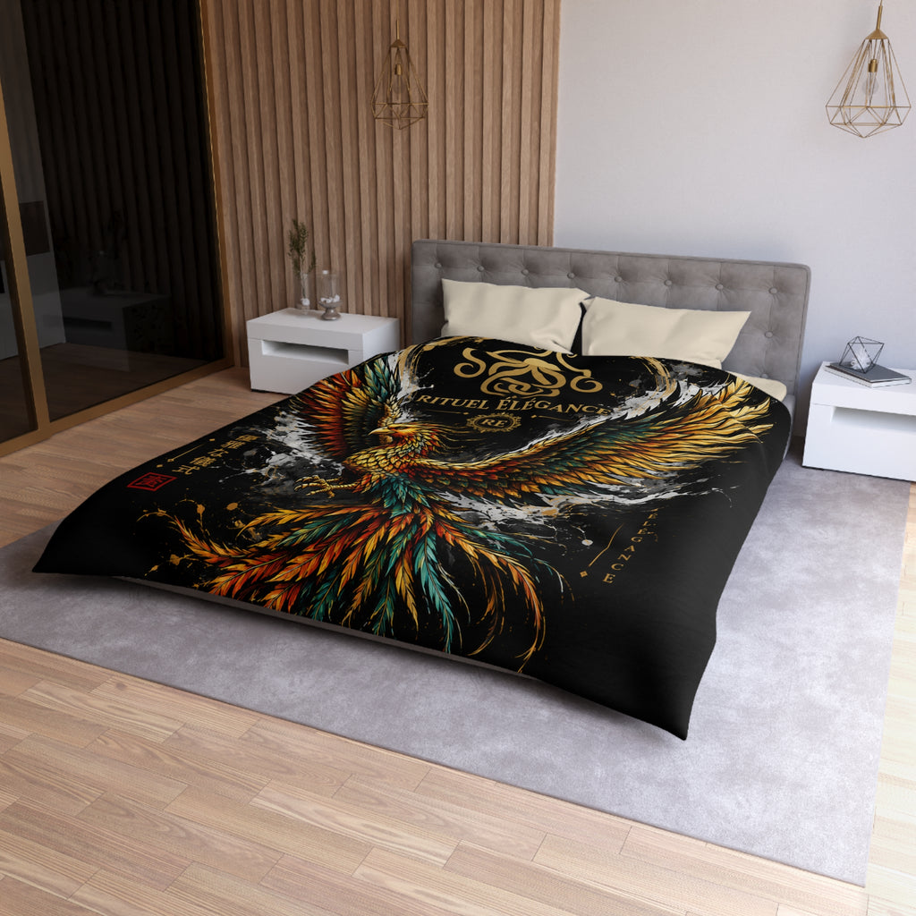 Phoenix Duvet Cover — Ritual Élegance Gold & Flame Microfiber Bedding