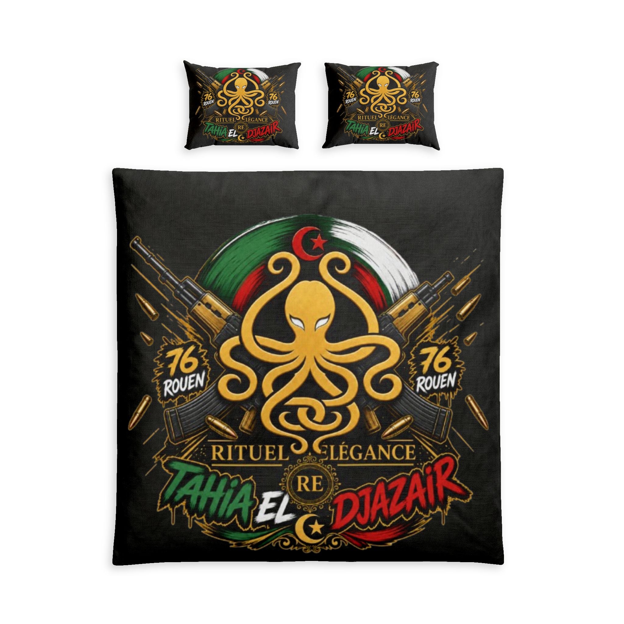 Octopus Emblem Cotton Bed Set – Tahia El Djazair Algerian  Rituel élégance