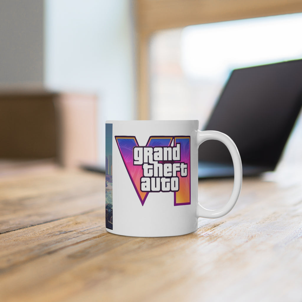 Grand Theft Auto 6 Logo Ceramic Mug — Retro Neon Gaming Coffee Cup