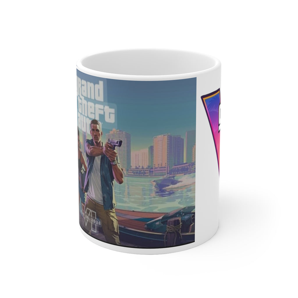 Grand Theft Auto 6 Logo Ceramic Mug — Retro Neon Gaming Coffee Cup