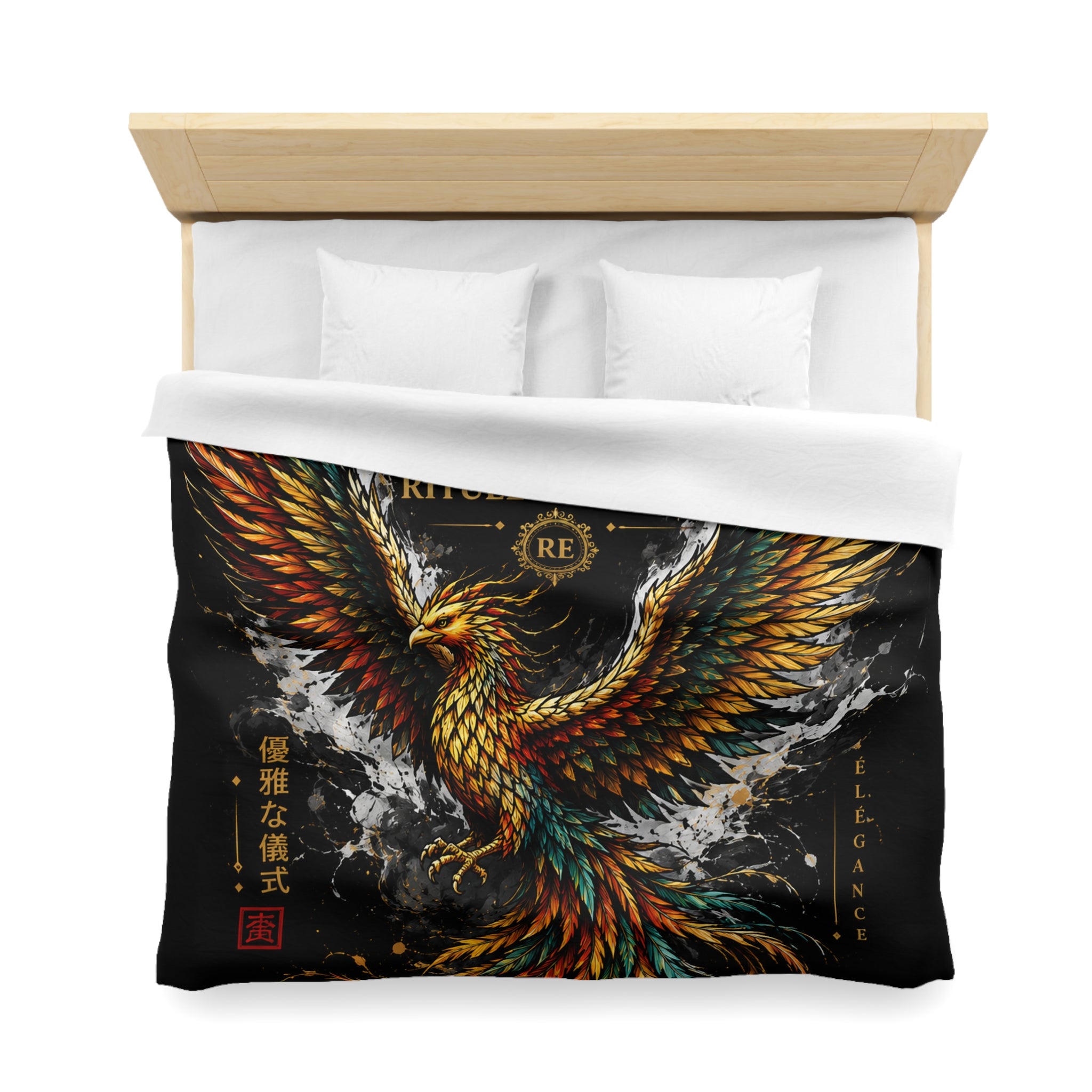 Phoenix Duvet Cover — Ritual Élegance Gold & Flame Microfiber Bedding