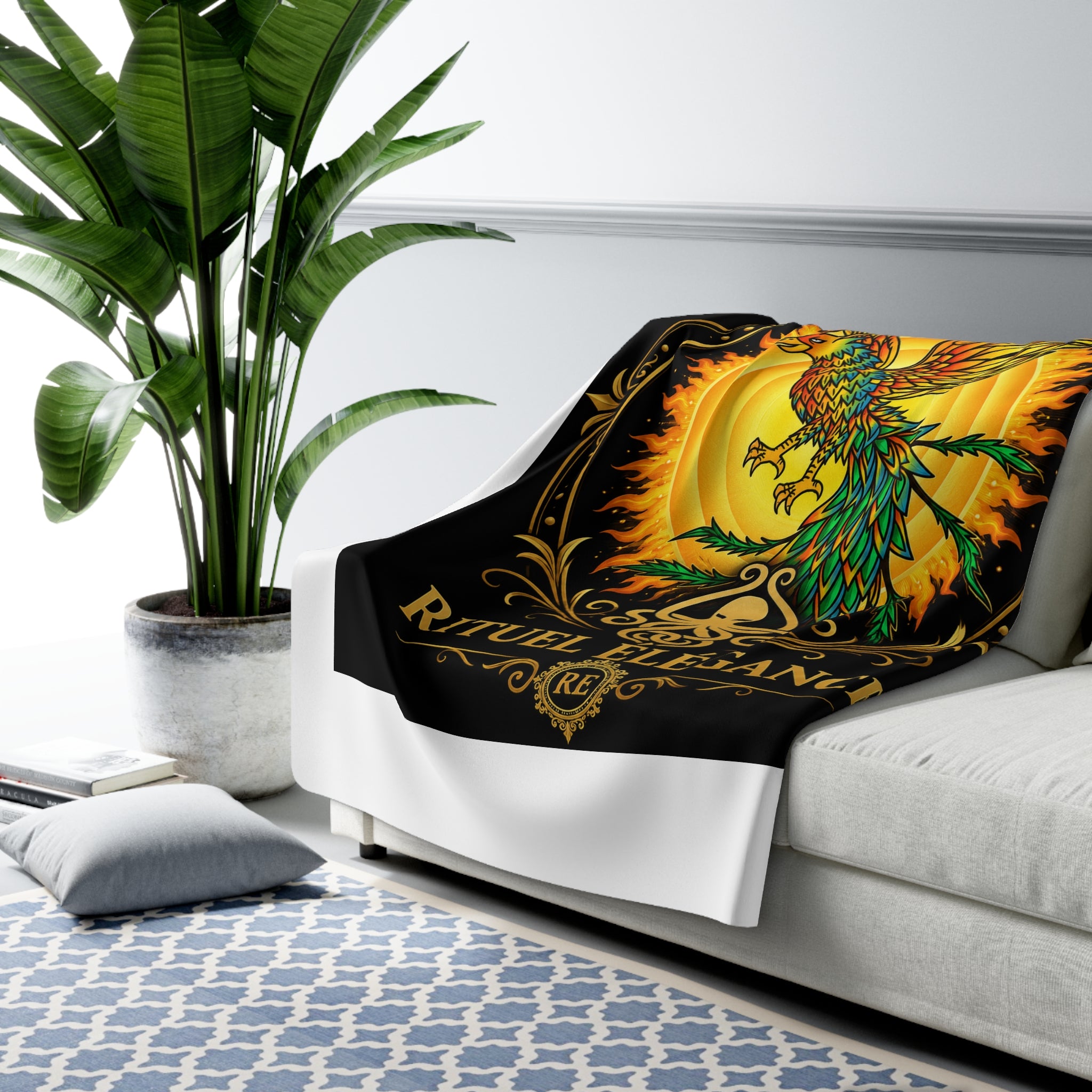Phoenix Sun Sherpa Blanket — "Rituel Élégance" Cozy Fleece Throw