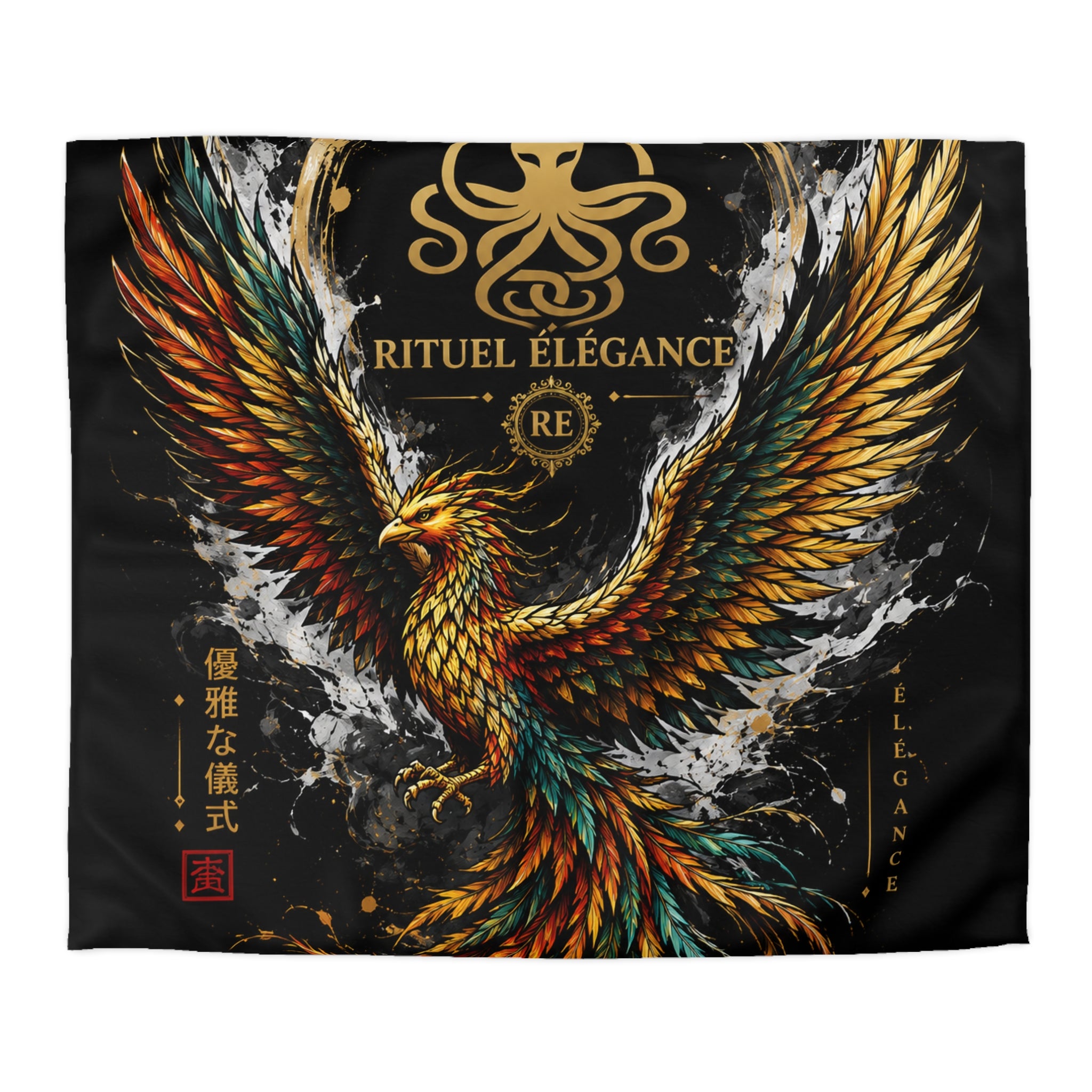 Phoenix Duvet Cover — Ritual Élegance Gold & Flame Microfiber Bedding