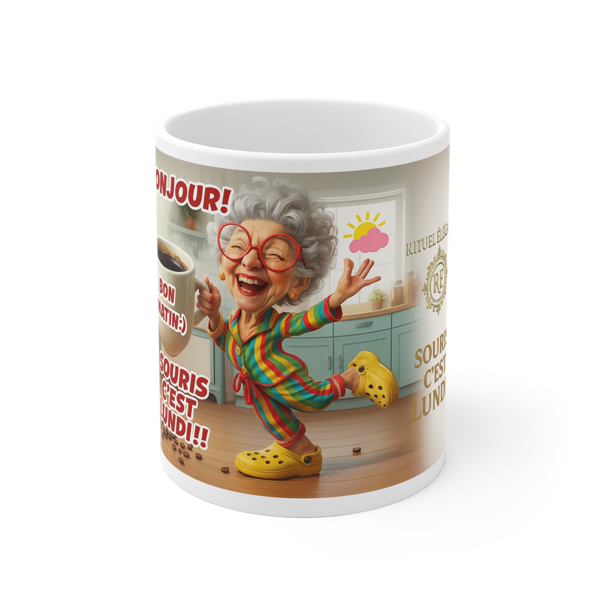 Souris C'est Lundi mug | Funny Grandma Character, French Coffee Ceramic Mug
