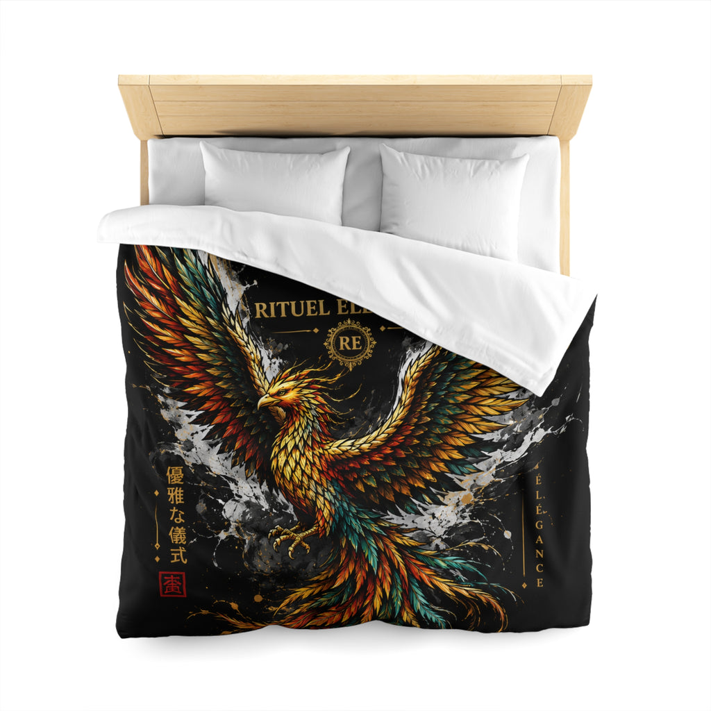 Phoenix Duvet Cover — Ritual Élegance Gold & Flame Microfiber Bedding