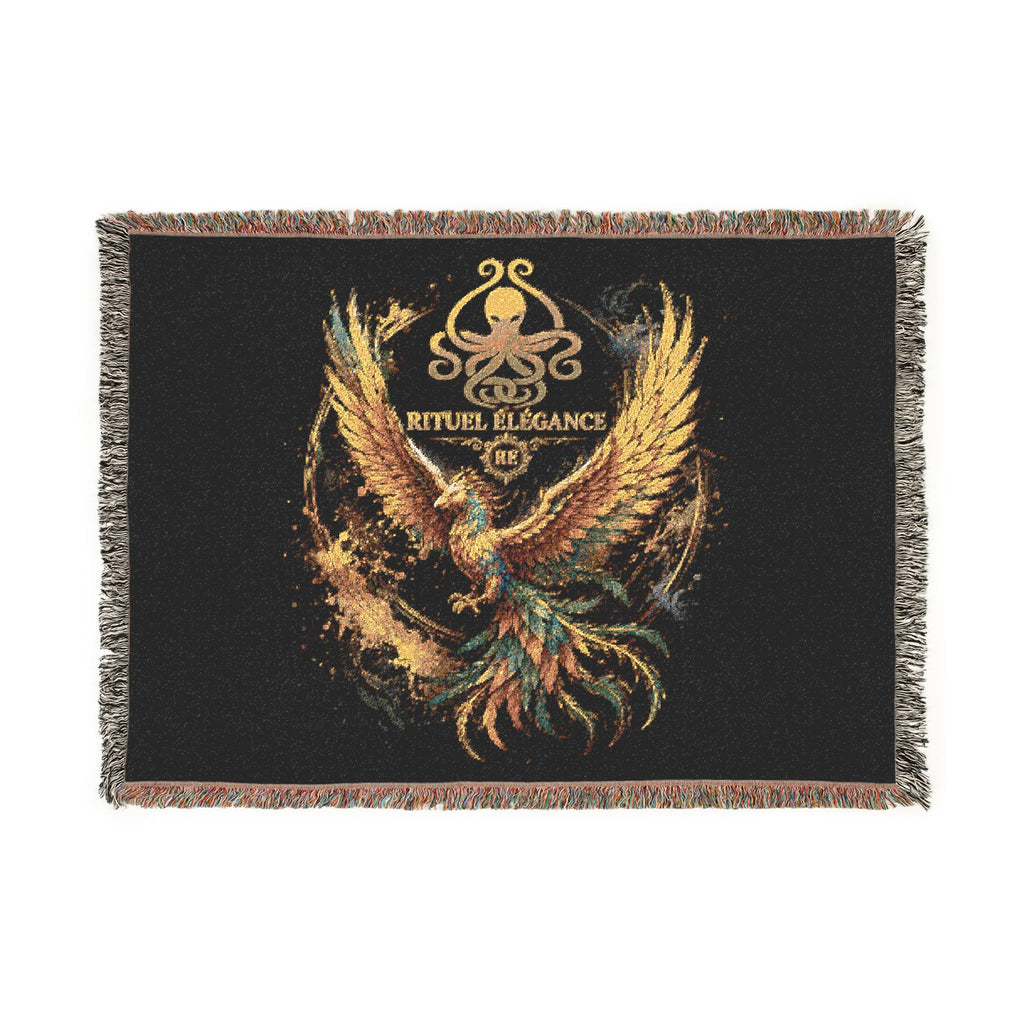 Phoenix Emblem Rituel élégance Woven Blanket — Vintage Gold & Jewel-Tone Tribal Throw