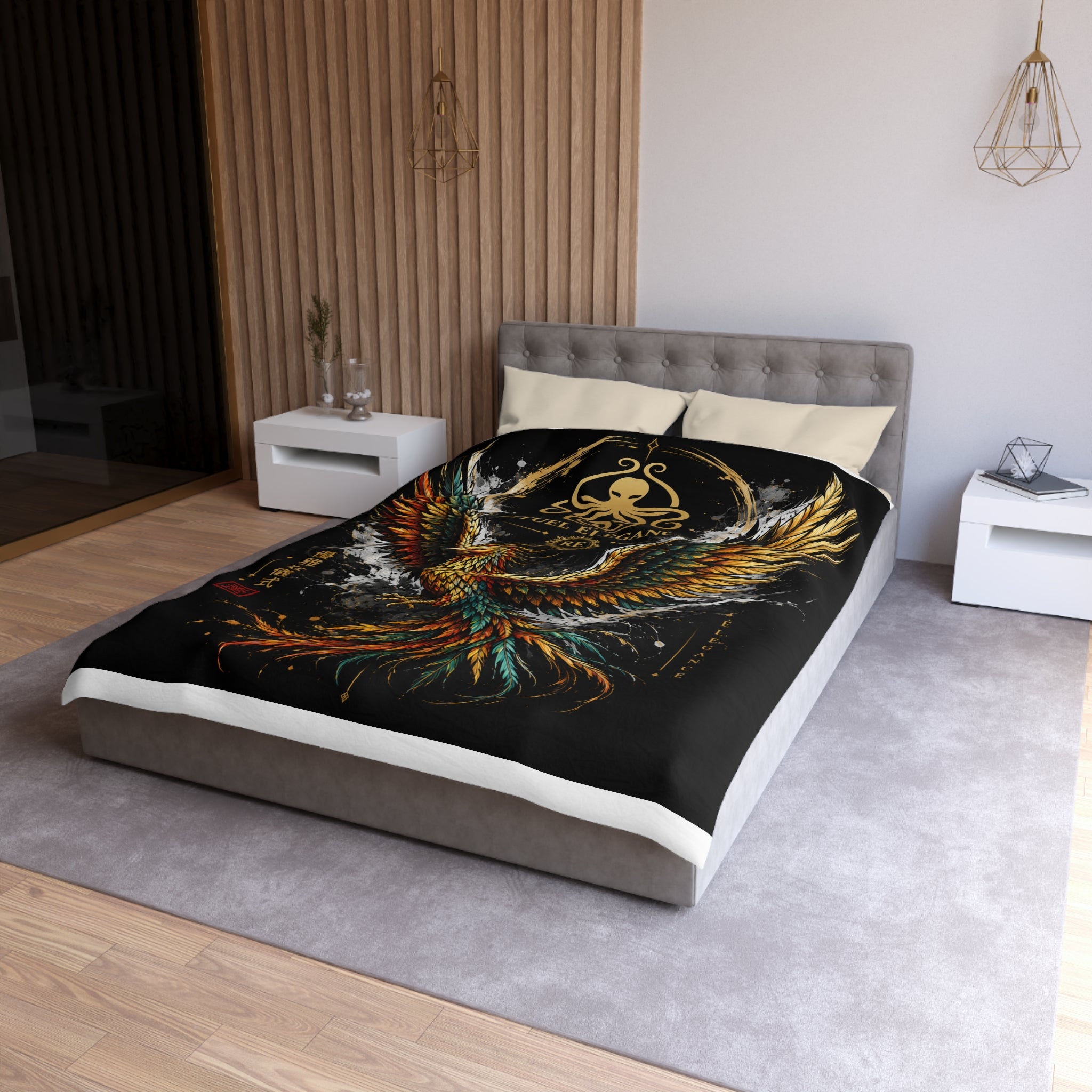 Phoenix Duvet Cover — Ritual Élegance Gold & Flame Microfiber Bedding