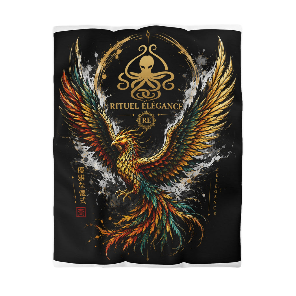 Phoenix Duvet Cover — Ritual Élegance Gold & Flame Microfiber Bedding