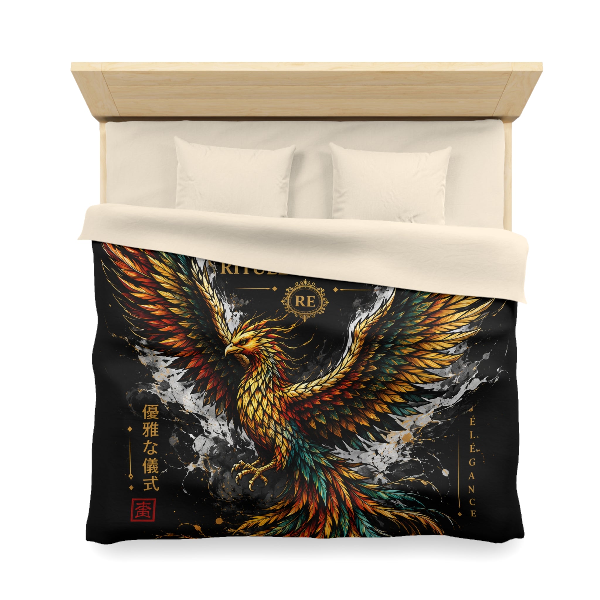 Phoenix Duvet Cover — Ritual Élegance Gold & Flame Microfiber Bedding