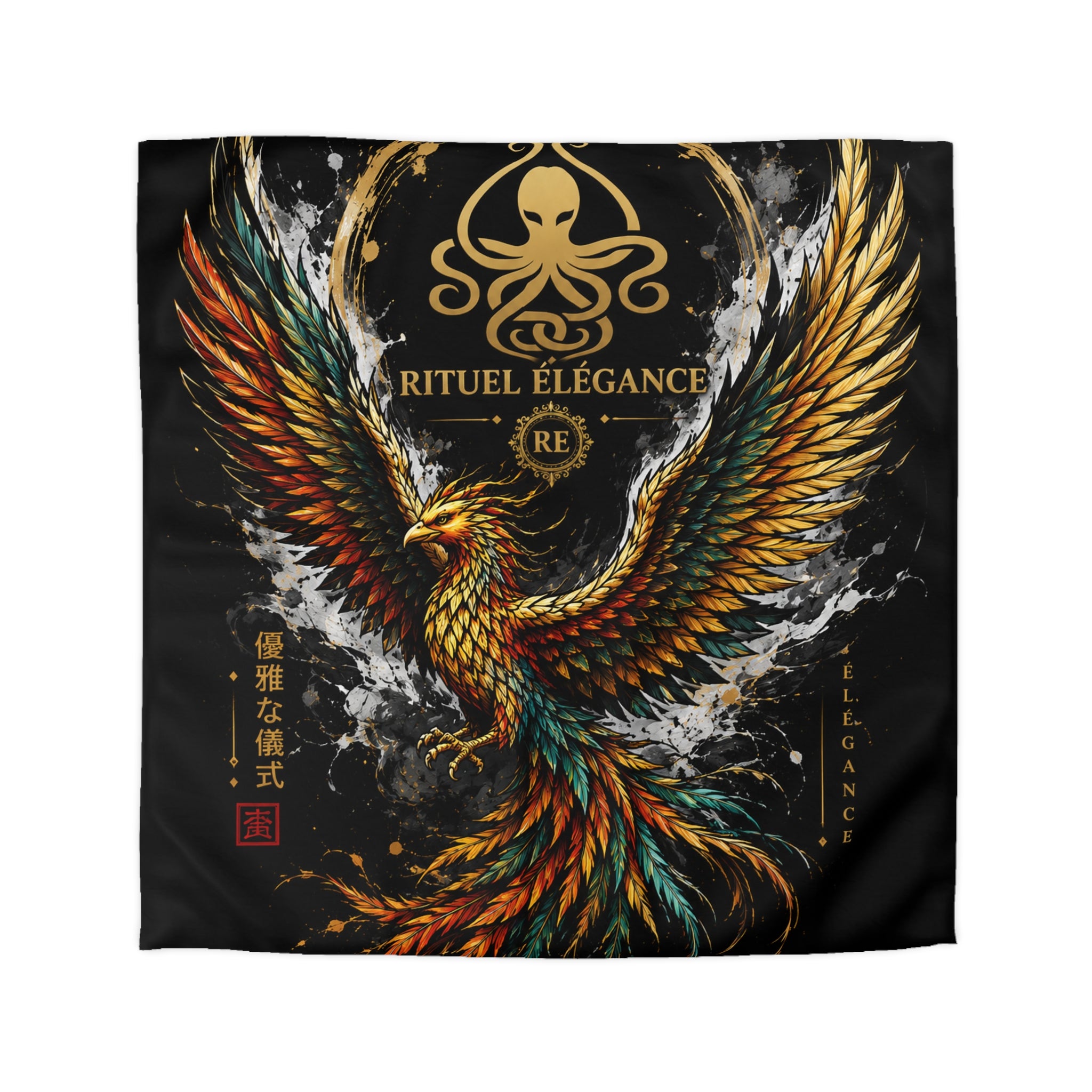 Phoenix Duvet Cover — Ritual Élegance Gold & Flame Microfiber Bedding