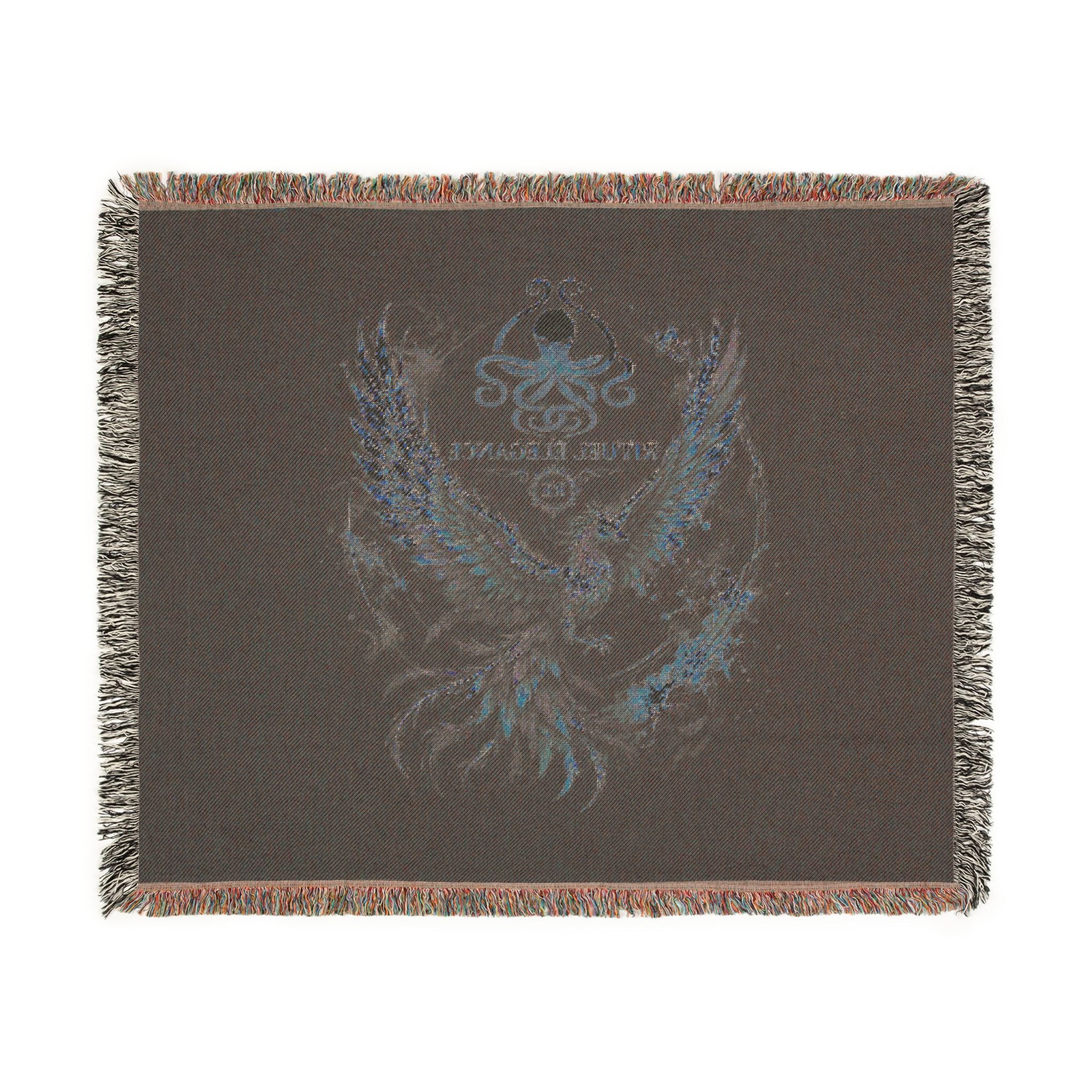 Phoenix Emblem Rituel élégance Woven Blanket — Vintage Gold & Jewel-Tone Tribal Throw
