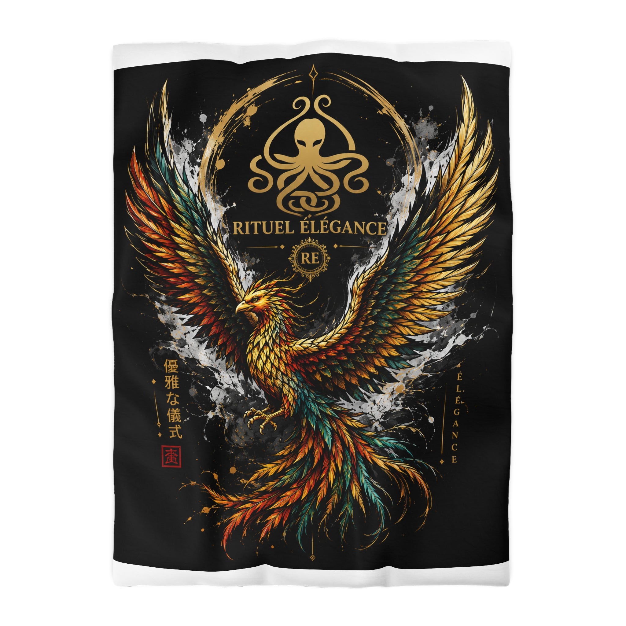 Phoenix Duvet Cover — Ritual Élegance Gold & Flame Microfiber Bedding