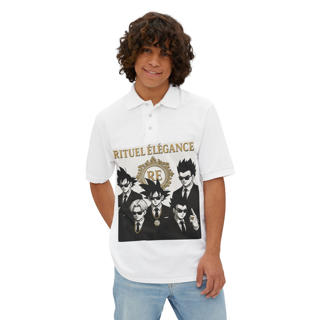 Stylish Graphic Polo Shirt - Rituel Élégance,  for Manga Fans,