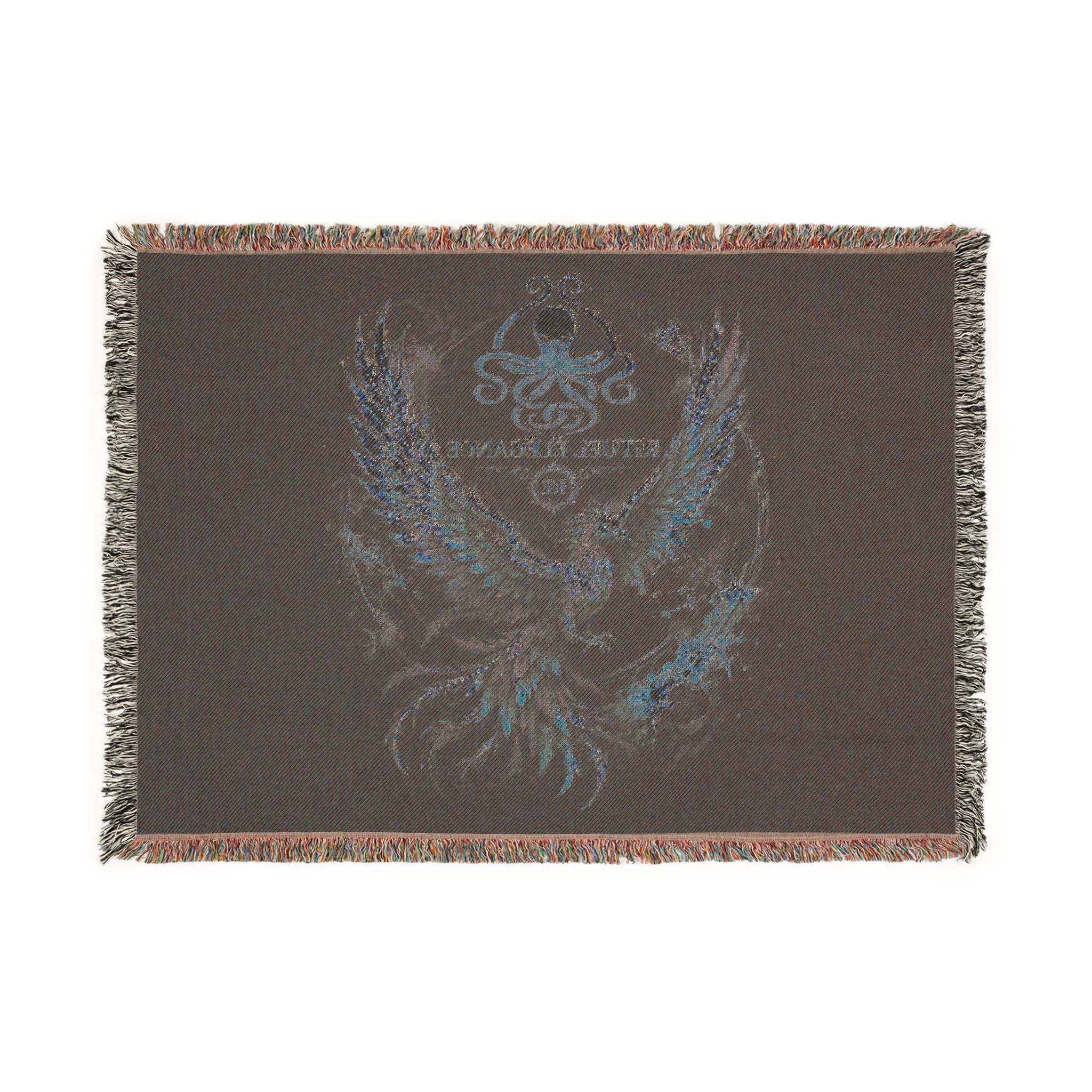 Phoenix Emblem Rituel élégance Woven Blanket — Vintage Gold & Jewel-Tone Tribal Throw