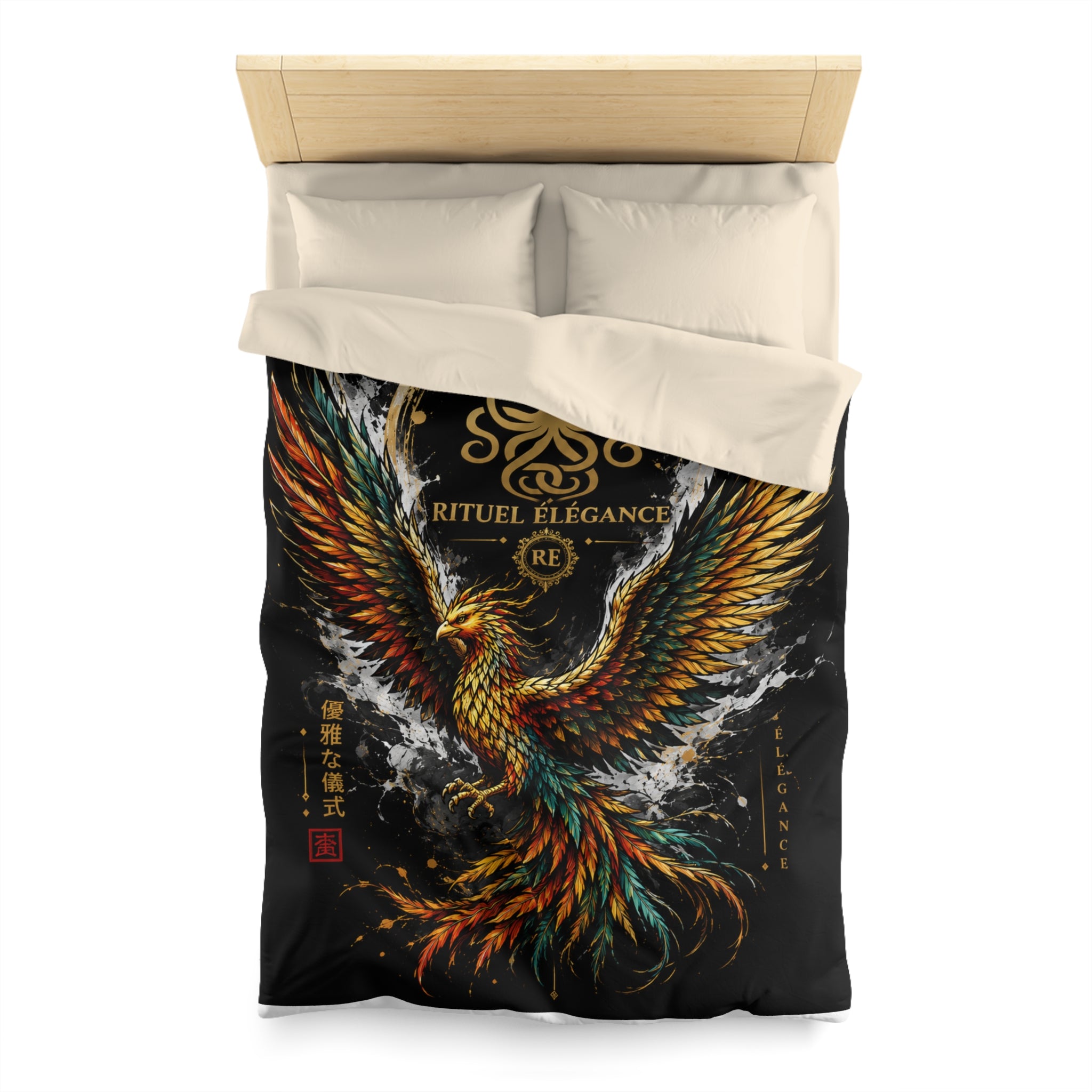 Phoenix Duvet Cover — Ritual Élegance Gold & Flame Microfiber Bedding