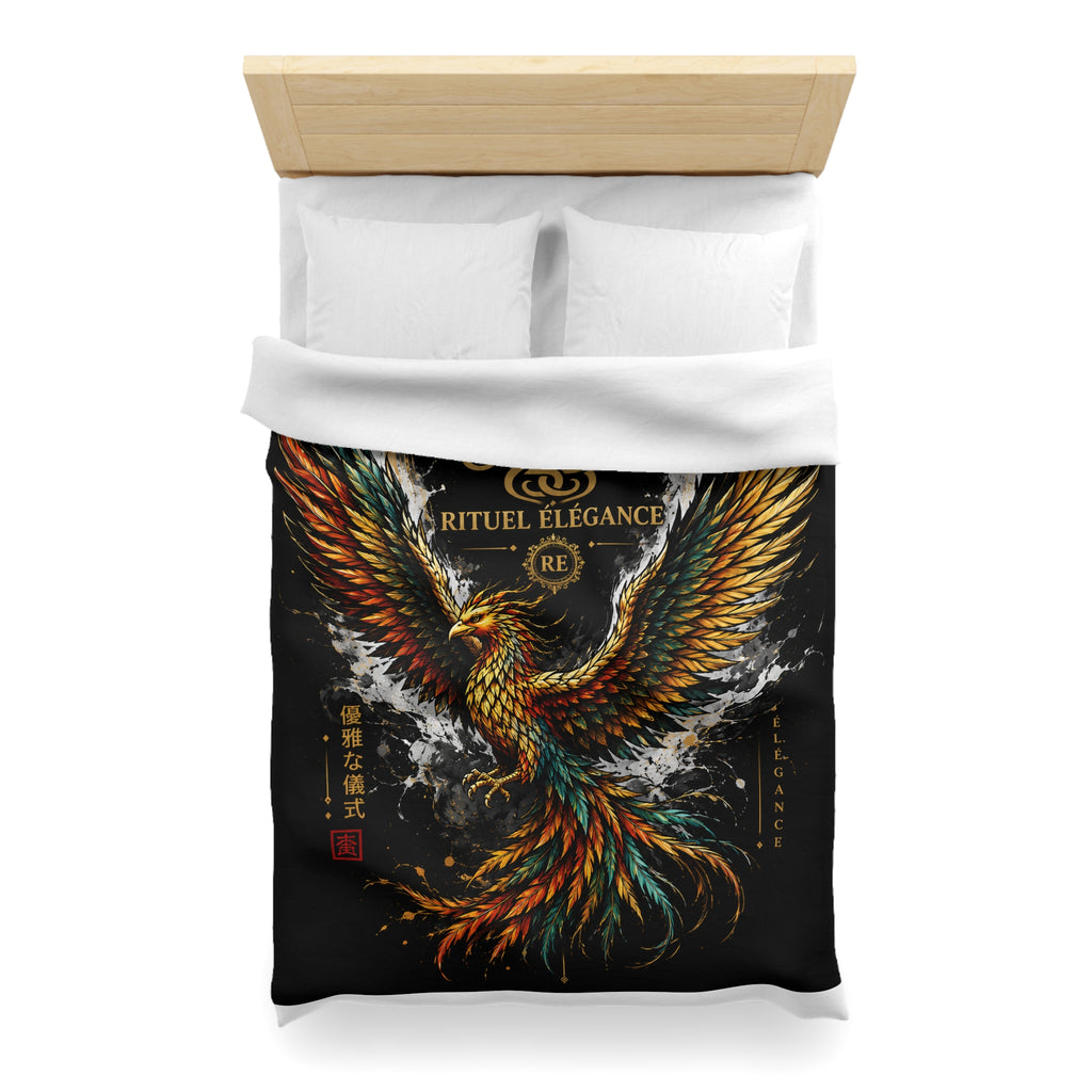 Phoenix Duvet Cover — Ritual Élegance Gold & Flame Microfiber Bedding