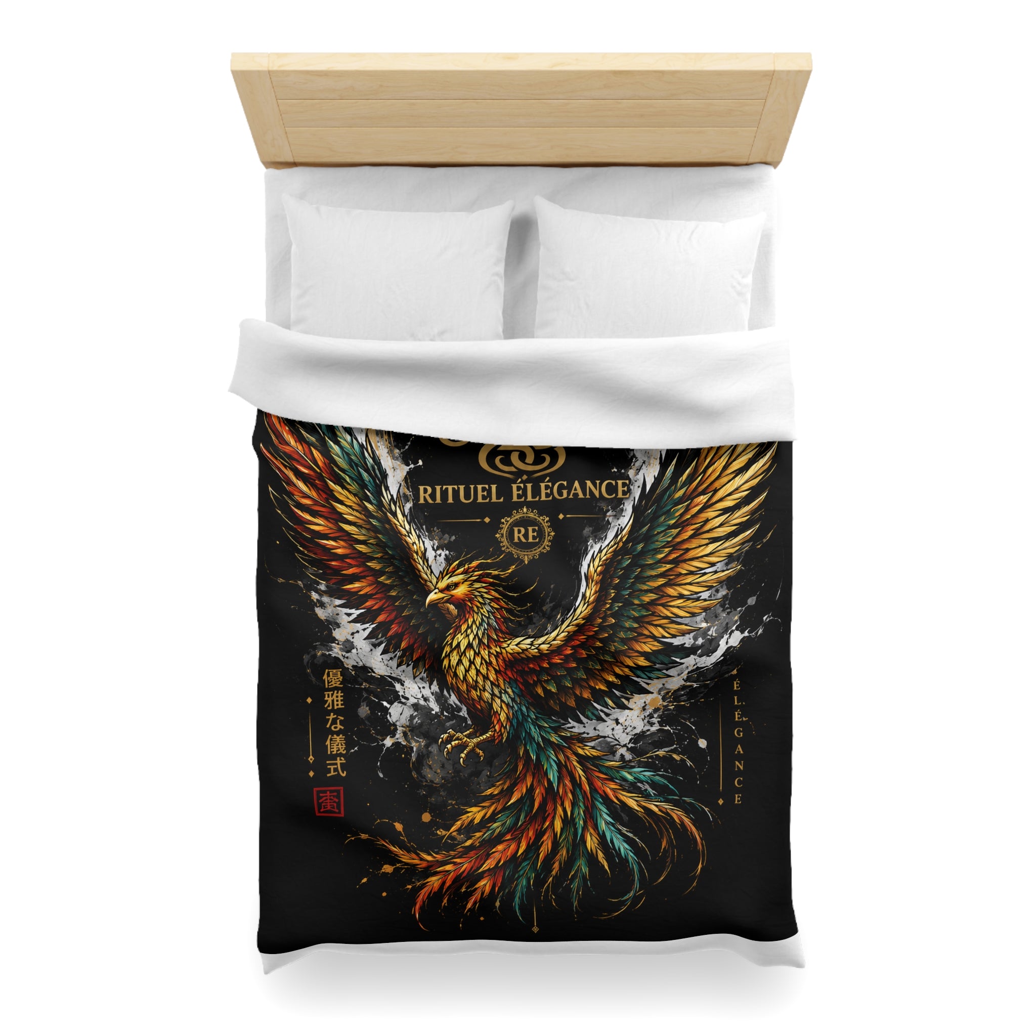 Phoenix Duvet Cover — Ritual Élegance Gold & Flame Microfiber Bedding