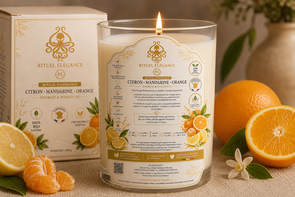 Bougie d'ambiance – Citron, Mandarine & Orange 100% bio Fabriqué en France de la Marque Rituel élégance lot de 20
