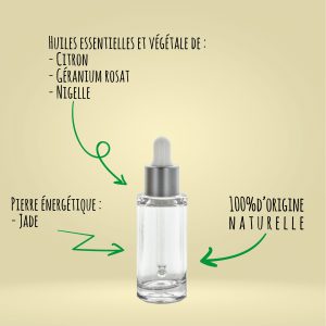Sérum capillaire – Volume et Brillance Citron & Géranium rosat | Pierre de Jade | Format 30ml | Lot de 20 | Rituel Élégance