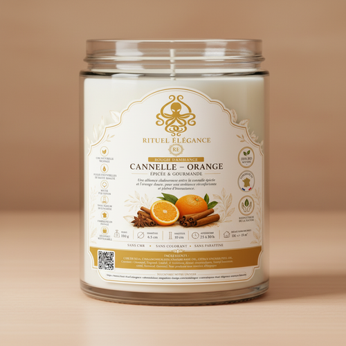 Bougie Cannelle & Orange avec étiquette Rituel Élégance