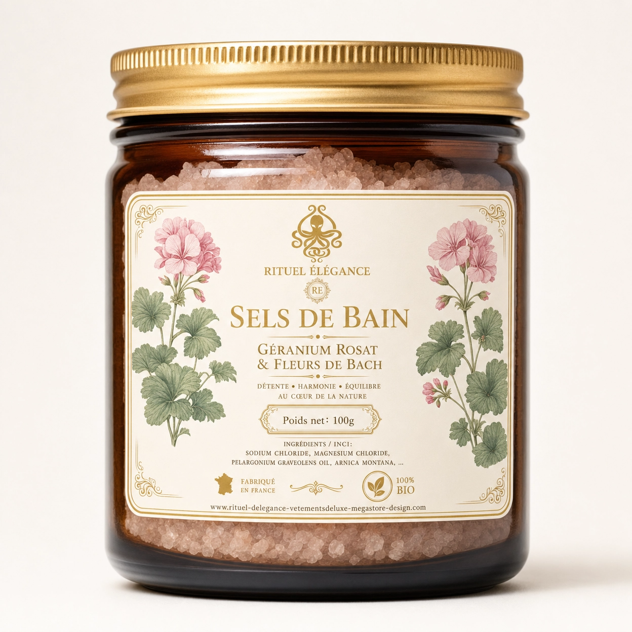 Sels de bain – Géranium Rosat & Fleurs de Bach